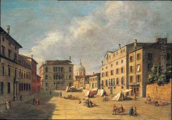 Veduta Di Una Piazza Veneziana Oil Painting by Francesco Battaglioli