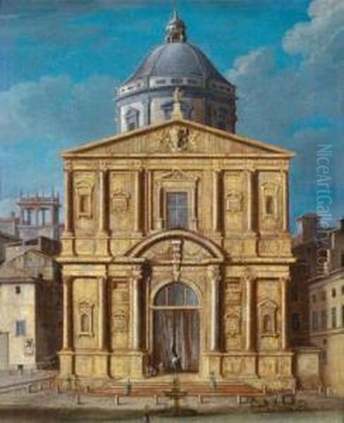 La Chiesa Di Santa Maria Della Scala In San Fedele In Milano Oliosu Tela Oil Painting by Francesco Battaglioli