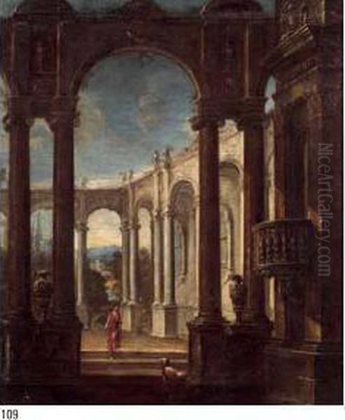 Capriccio Architettonico Oil Painting by Francesco Battaglioli