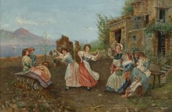 Tarantella Sulla Terrazza Con Vista Sul Vesuvio Oil Painting by Giovanni Battista