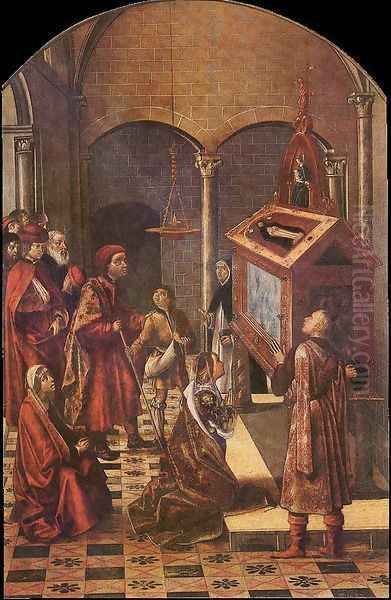 The Tomb of Saint Peter Martyr c. 1495 Oil Painting by Pedro Berruguette