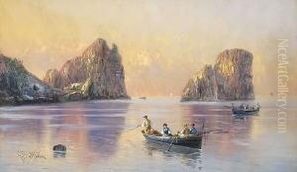 Fischerboote Vor Capri. Oil Painting by Giovanni Battista