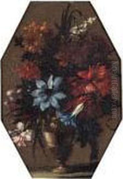 Bouquet De Fleurs Sur Un Entablement Oil Painting by Nicolas Baudesson