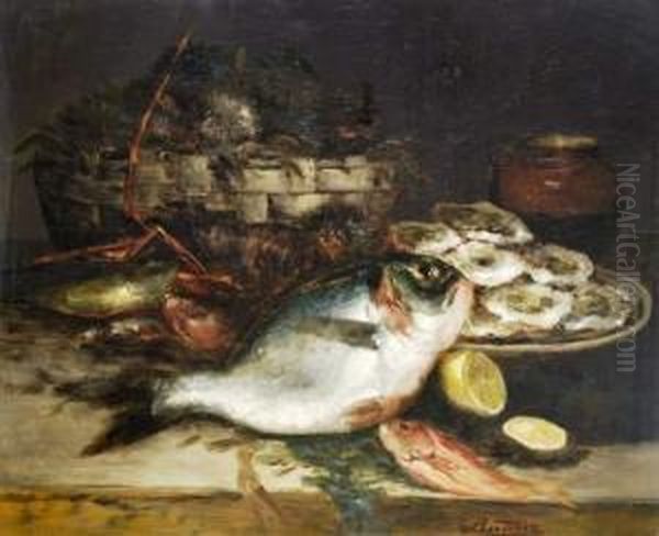 Poissons Et Crustaces Oil Painting by Eugene Baudin