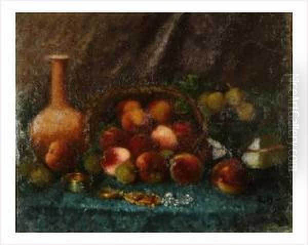 Nature Morte Aux Peches Et Bijoux Oil Painting by Eugene Baudin