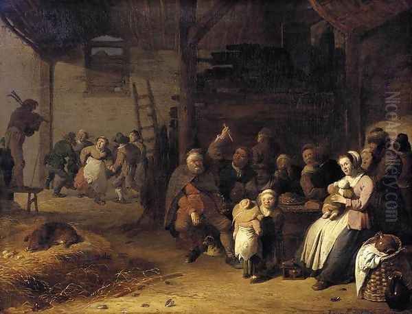 Barn Interior Oil Painting by Pieter de Bloot