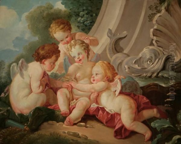 Amorini Che Cospirano Oil Painting by Pierre-Antoine Baudouin