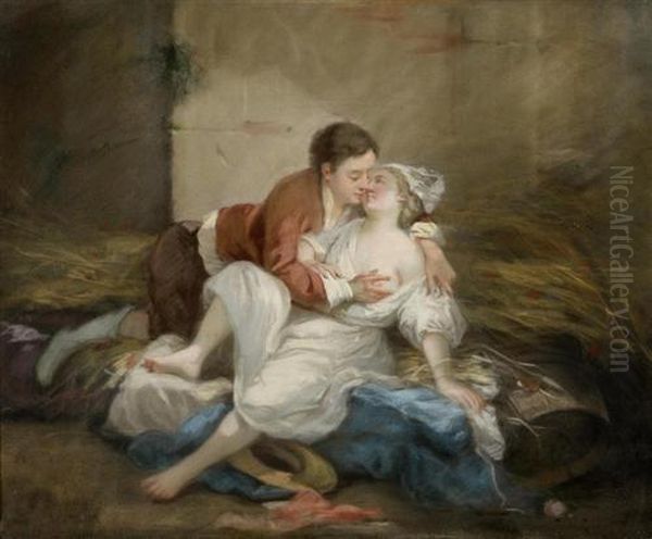 Liebespaar Im Heu. Oil Painting by Pierre-Antoine Baudouin