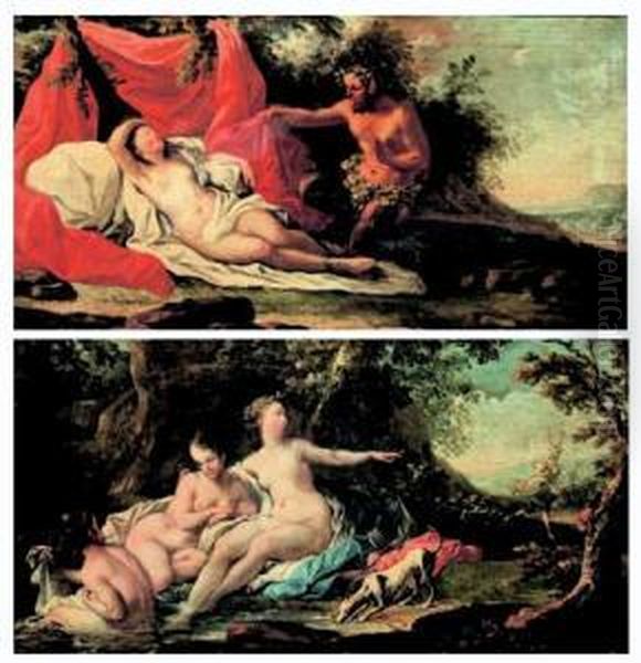 Giove E Antiope - Il Bagno Di Diana Oil Painting by Pierre-Antoine Baudouin