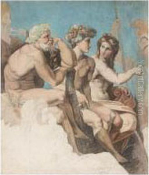 Les Dieux De L'olympe : Hercule, Bacchus Et Apollon Oil Painting by Baudry Paul