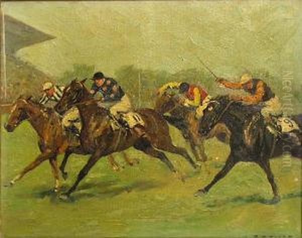 Horse Race Oil Painting by C. Bauer