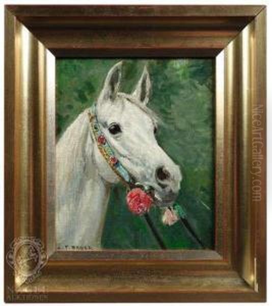 A White Horse Oil Painting by C. Bauer