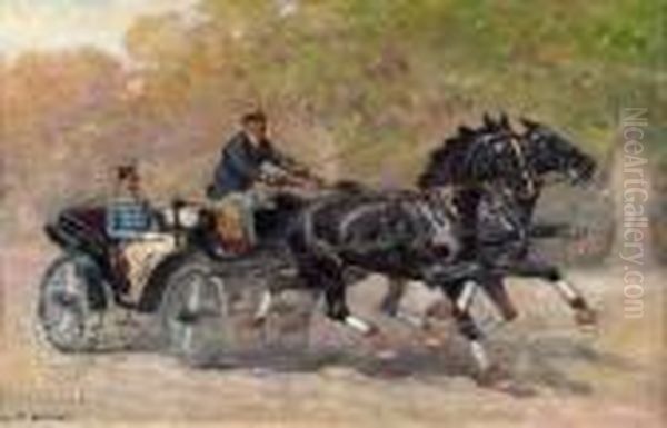 A Carriageride Oil Painting by C. Bauer