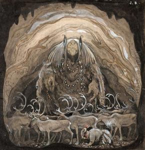 Nilas Offer, Julbocken Oil Painting by John Bauer