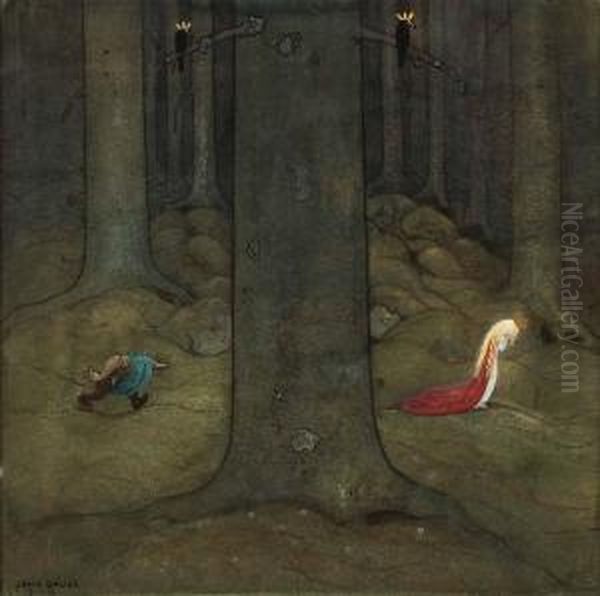 Trollskogen Oil Painting by John Bauer