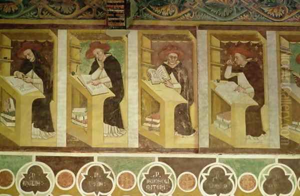 Four Dominican Monks at their Desks, from the cycle of Forty Illustrious Members of the Dominican Order, in the Chapterhouse, 1342 Oil Painting by Tommaso da Modena Barisino or Rabisino