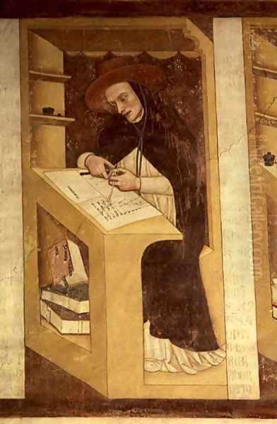 Dominican Monk at his Desk, from the Cycle of Forty Illustrious Members of the Dominican Order, in the Chapterhouse, 1342 Oil Painting by Tommaso da Modena Barisino or Rabisino