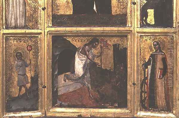 Resurrection with Christ as a boy and St. Catherine, bottom half of a triptych Oil Painting by Tommaso da Modena Barisino or Rabisino