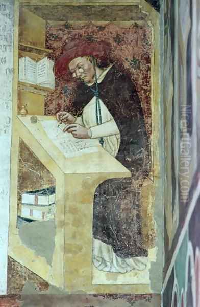 Hugues de Provence at his Desk, from the Cycle of Forty Illustrious Members of the Dominican Order in the Chapterhouse 1342 Oil Painting by Tommaso da Modena Barisino or Rabisino