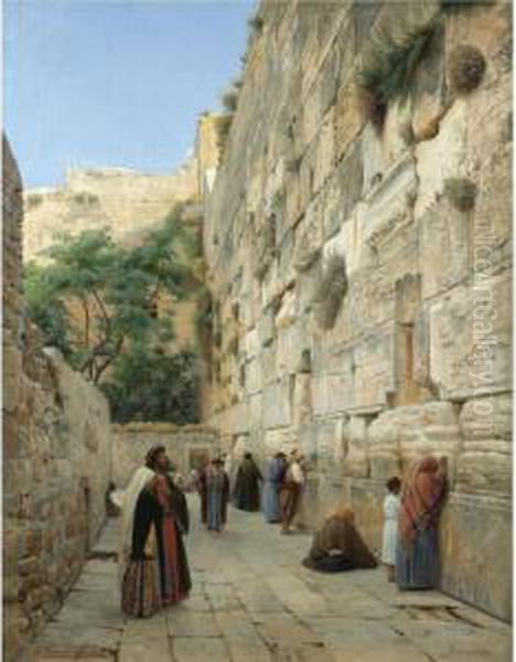 The Wailing Wall, Jerusalem Oil Painting by Gustave Bauernfeind