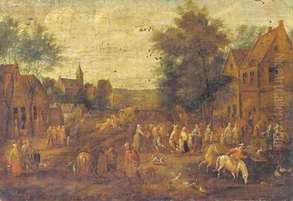 A village kermesse Oil Painting by Alexander van Bredael