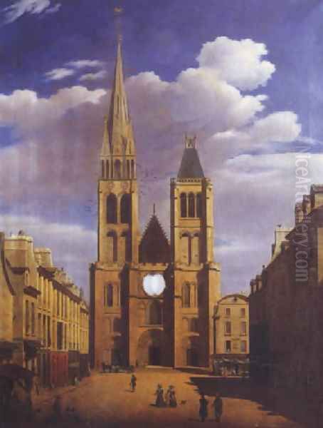 Vue de la basilique Saint Denis sur la Place Pannetiere Oil Painting by Etienne Bouhot