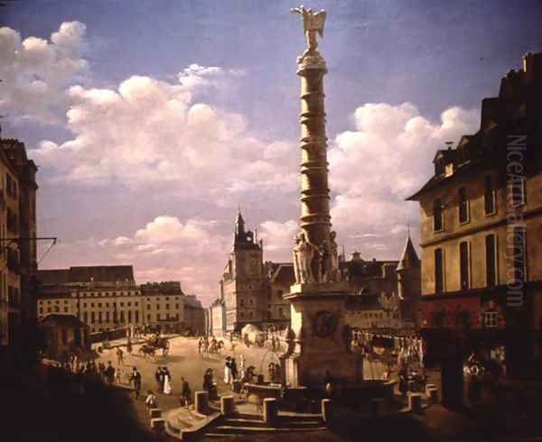 The Fountain in the Place du Chatelet, Paris, 1810 Oil Painting by Etienne Bouhot