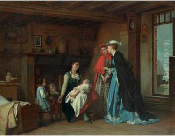 La Visite De La Nourrice Oil Painting by Charles Baugniet