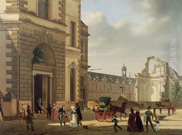 The Entrance to the Musee de Louvre and St. Louis Church, 1822 Oil Painting by Etienne Bouhot