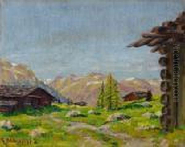 Berglandschaft Mithutten Oil Painting by Philipp Bauknecht