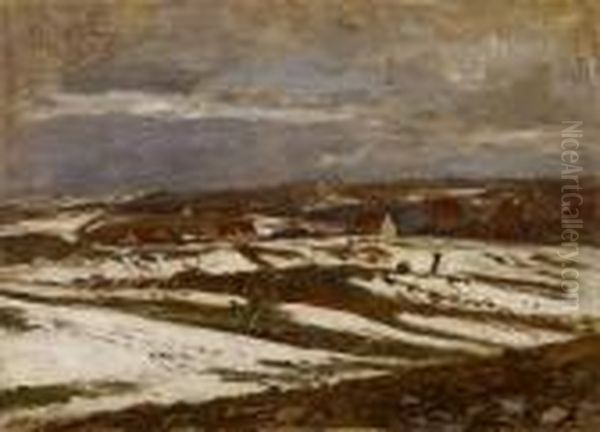 Landschaft In Letztem Schnee Bei Weimar, Mit Einem Dorf In Einer Talsenke Oil Painting by Paul Baum