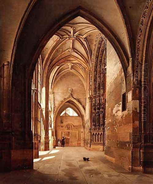 Portal of St. Germain in Auxerre, 1831 Oil Painting by Etienne Bouhot