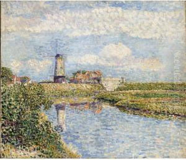 Landscape With A Mill Near Sluis Oil Painting by Paul Baum