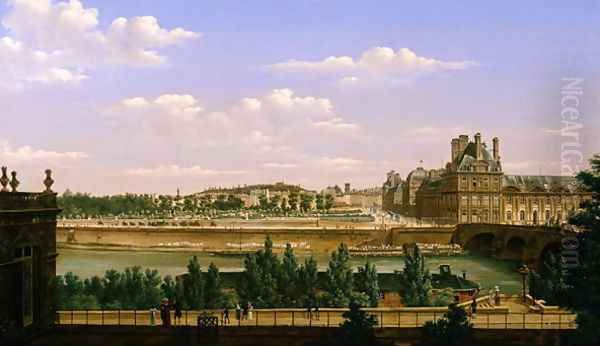 View of the Gardens and Palace of the Tuileries from the Quai d'Orsay, 1813 Oil Painting by Etienne Bouhot