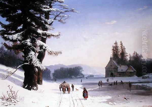 Snow Scene in the South of France 1868 Oil Painting by Josephine Bowes