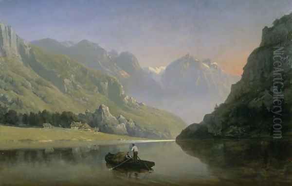 Souvenir of Savoy; Sunrise in the Mountains Oil Painting by Josephine Bowes