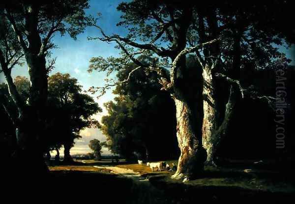 Landscape with Trees and Cattle Oil Painting by Josephine Bowes