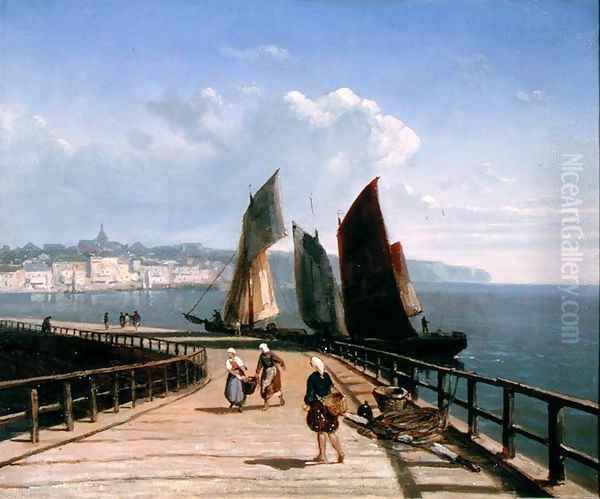 Pier with Fishing Boats Oil Painting by Josephine Bowes