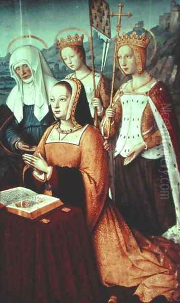 Ms lat 9474 f.3v Anne of Brittany with St. Anne, St. Ursula and St. Helen, miniature from the Grandes Heures of Anne of Brittany, c.1503-8 Oil Painting by Jean Bourdichon