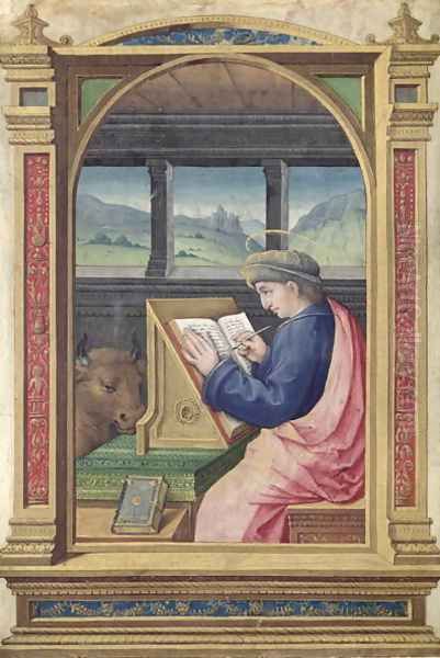 St. Luke Writing, from a Book of Hours Oil Painting by Jean Bourdichon