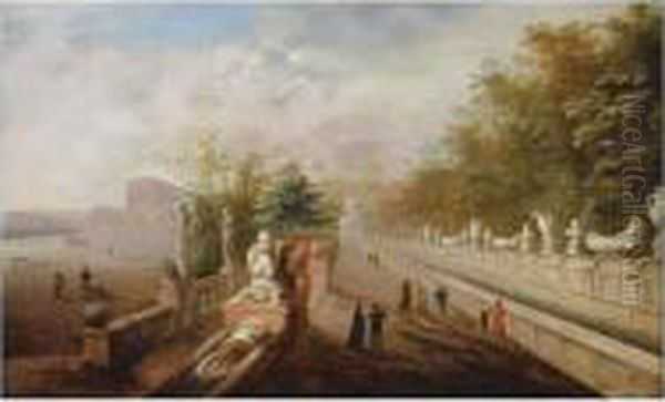 Vue Imaginaire Des Jardins De La Villa D'este A Tivoli Oil Painting by Johann Wilhelm Baur