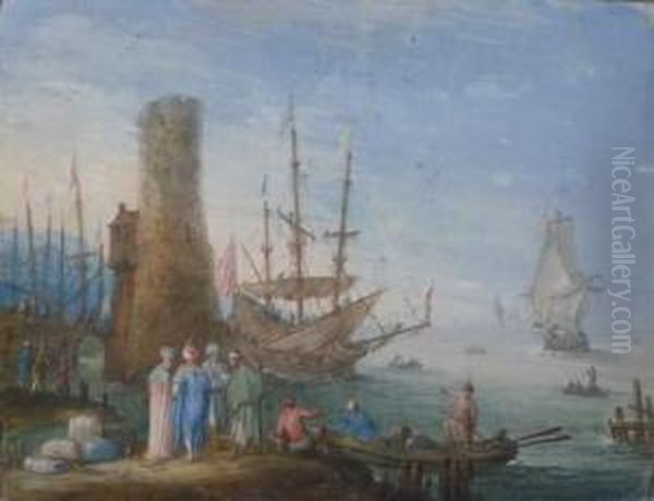 Les Marchands A L'arrivee Des Bateaux Oil Painting by Johann Wilhelm Baur