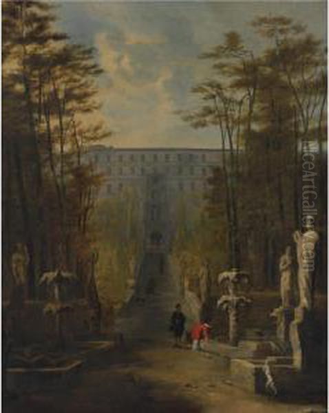 View Of The Villa D'este And Gardens, Tivoli Oil Painting by Johann Wilhelm Baur