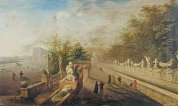 Vue Fantaisiste Des Jardins De La Villa D'este A Tivoli Oil Painting by Johann Wilhelm Baur