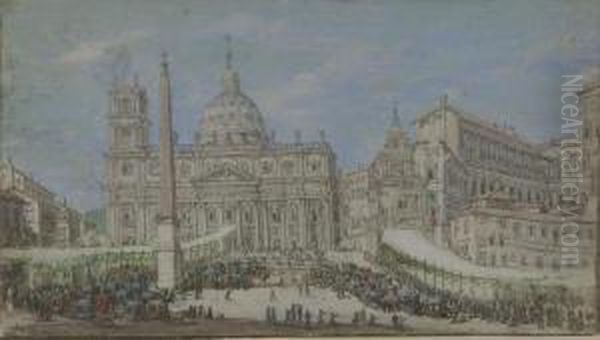 Prozession Vor Dem Petersdom, Rom. Oil Painting by Johann Wilhelm Baur