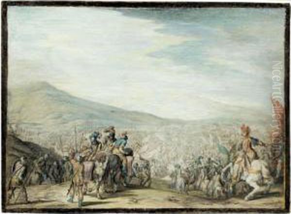 A Battle, Possibly Between The Romans And The Carthaginians Oil Painting by Johann Wilhelm Baur