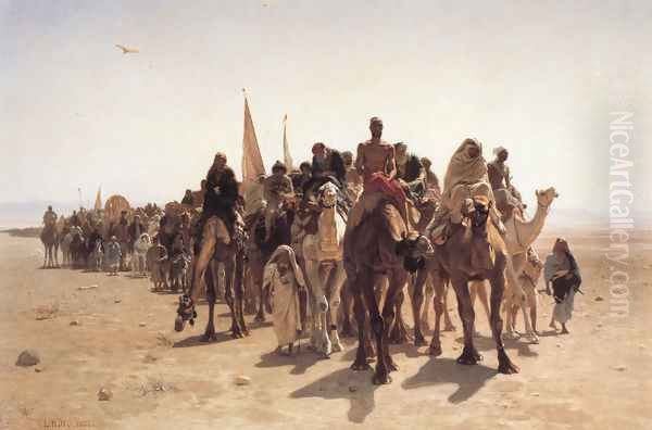 Pelerins allant à La Mecque (Pilgrims Going to Mecca) Oil Painting by Leon-Auguste-Adolphe Belly