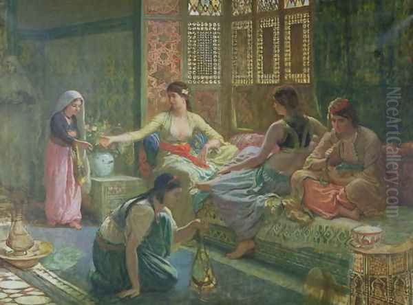 Interior of a Harem, c.1865 Oil Painting by Leon-Auguste-Adolphe Belly