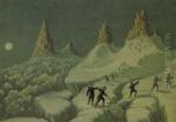 Mountaineering - Four Illustrations Foralbert Smith's The Ascent Of Mont Blanc Oil Painting by George Baxter