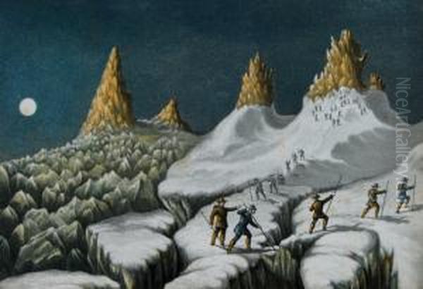 The Ascent Of Mont Blanc By Albert Smith And Party Oil Painting by George Baxter